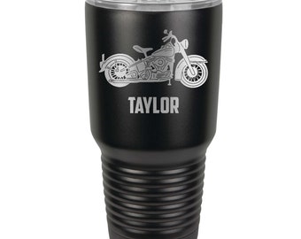 Motorcycle Design Laser Engraved on a Stainless Steel 30 ounce Tumbler - Gift For the Motorcycle Rider - Choice of Seventeen Tumbler Colors