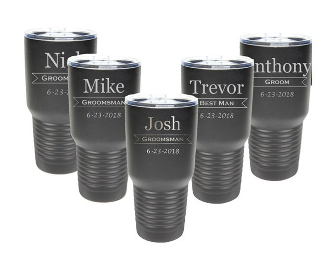 Bridal Party Tumbler 30 ounce made of Stainless Steel Laser Engraved with a Clear Lid including Choices of Color & Design