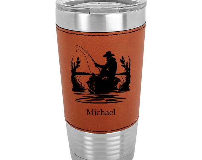 Fisherman Name Tumbler Stainless Steel with Clear Lid - Choice of 12 - 20 - 30 ounce, Colors, Names & Spill Proof Slide Lid - Engraved Gift