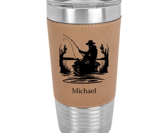 Fisherman Name Tumbler Stainless Steel with Clear Lid - Choice of 12 - 20 - 30 ounce, Colors, Names & Spill Proof Slide Lid - Engraved Gift