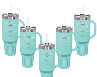 Bridal Party 40 ounce Stainless Steel Tumbler with Snap Lid and Straw Laser Engraved