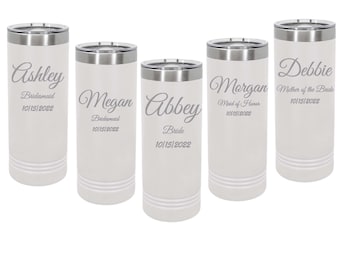 Bridesmaid Tumbler Stainless Steel with Spill Proof Lid Lid Custom Engraved 22 ounce Slim