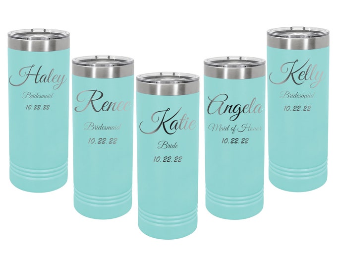 Bridesmaid Tumbler Stainless Steel with Spill Proof Lid Lid Custom Engraved 22 ounce Slim