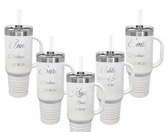 Bridal Party 40 ounce Stainless Steel Tumbler with Snap Lid and Straw Laser Engraved