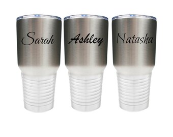 Unique Name Tumbler of Your Choice - Stainless Steel w/Clear Lid - Choices of 10 - 12 - 20 - 30 oz, Color, Text, Font & Spill Proof Lid