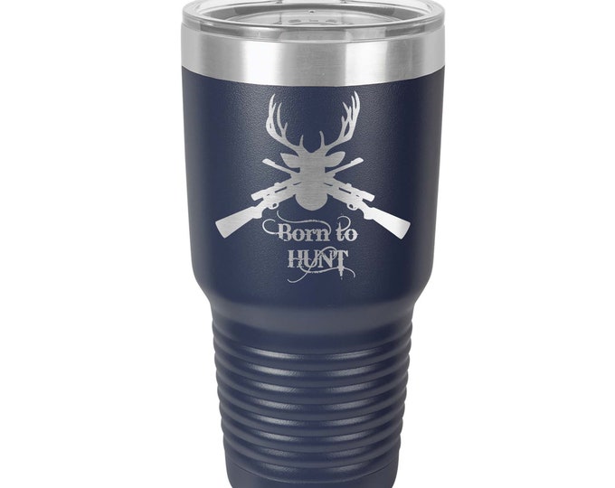 Unique Deer Hunter Rifle Engraved Design Tumbler made of Double Wall Stainless Steel 30 ounce - Choices of Color, & Spill Proof Lid