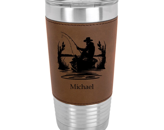 Fisherman Name Tumbler Stainless Steel with Clear Lid - Choice of 12 - 20 - 30 ounce, Colors, Names & Spill Proof Slide Lid - Engraved Gift