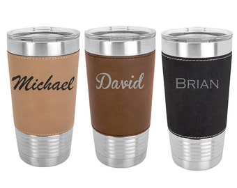 Monogrammed Name Tumbler - 20 ounce Leatherette wrapped with a Clear Lid - Choices of Color, Letter & Spill Proof Lid - Custom Engraved