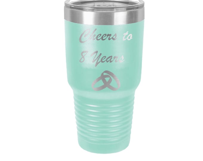 Wedding Anniversary Tumbler - 30 oz - Stainless Steel with a Clear Lid - Custom Engraved including Choices of Color and Year