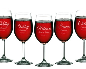 Wine Glasses Personalized Engraved 11 oz, Brides Maid Gifts, Wedding Toasting Glasses, Maid of Honor, Groomsmen - ANY QUANTITY