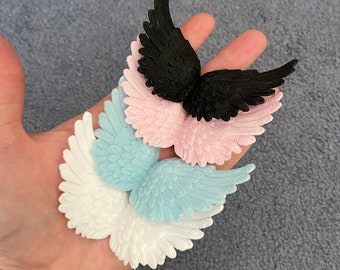 Set of four smaller size plastic angel wings for OOAK doll making pink, black and blue
