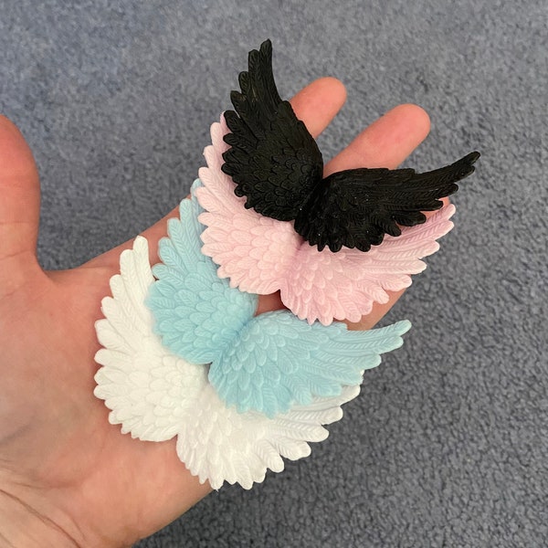 Set of four smaller size plastic angel wings for OOAK doll making pink, black and blue