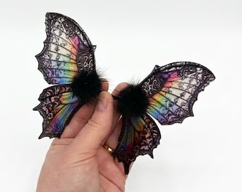 OOAK beautiful handmade glittery transparent fairy mermaid skull Halloween art doll butterfly bat dragon wings Z25