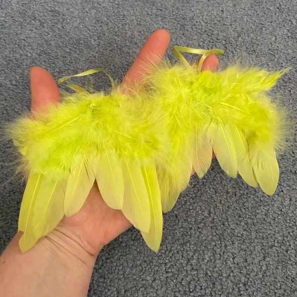 Set of two small green angel wings for OOAK doll making real feathers