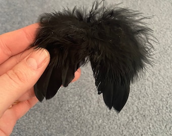 Mini black angel wings for OOAK doll making real feathers