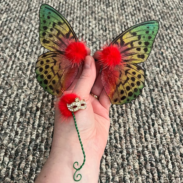 OOAK beautiful handmade glittery transparent fairy mermaid art doll butterfly wings and Mardi Gras mask  F3