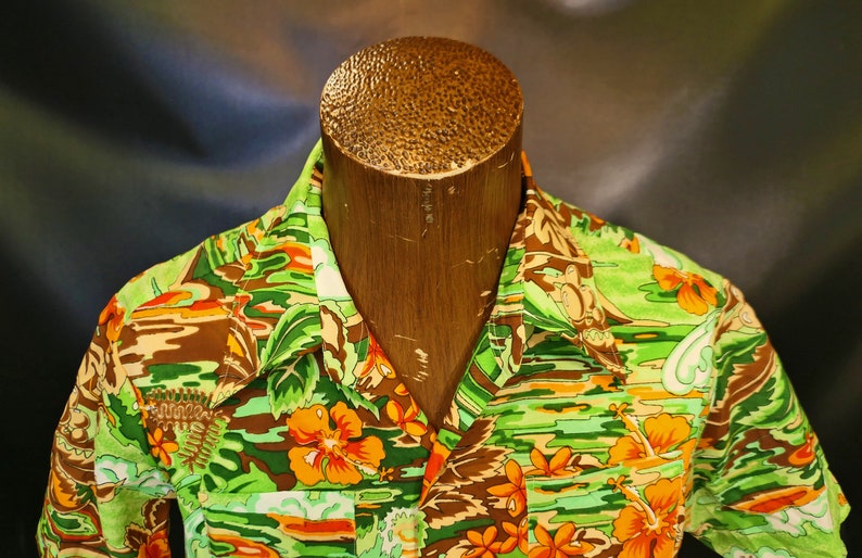 Vintage Palmtrees of Branford Green Orange Brown Hawaiian Shirt Bright Size Large 1980/'s 1970/'s!