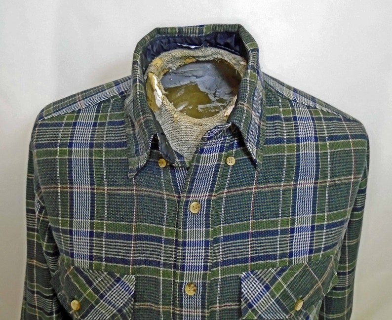 Vintage Men/'s Arrow Tournament Green Blue Long Sleeve Flannel 1990/'s Size Large!