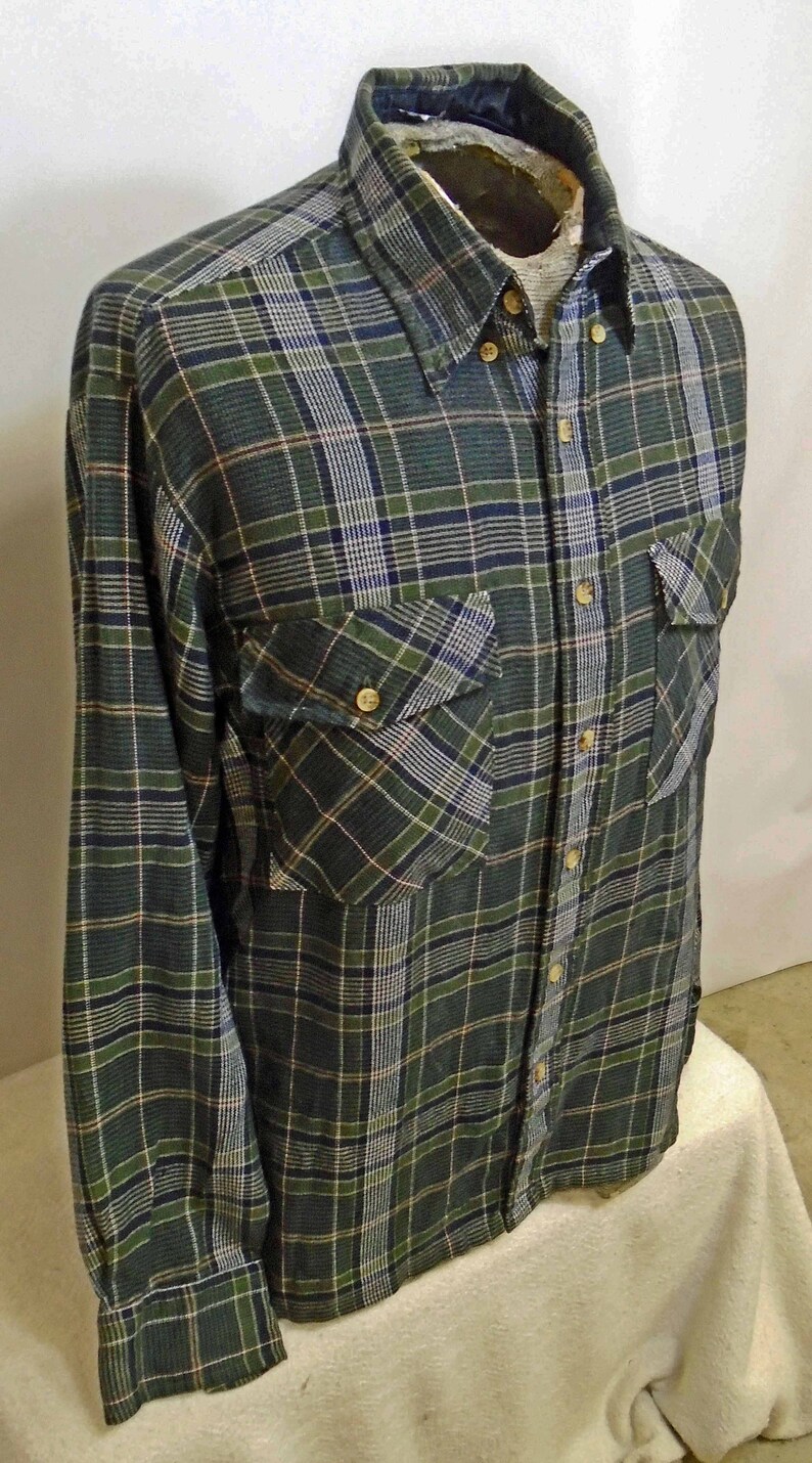 Vintage Men/'s Arrow Tournament Green Blue Long Sleeve Flannel 1990/'s Size Large!