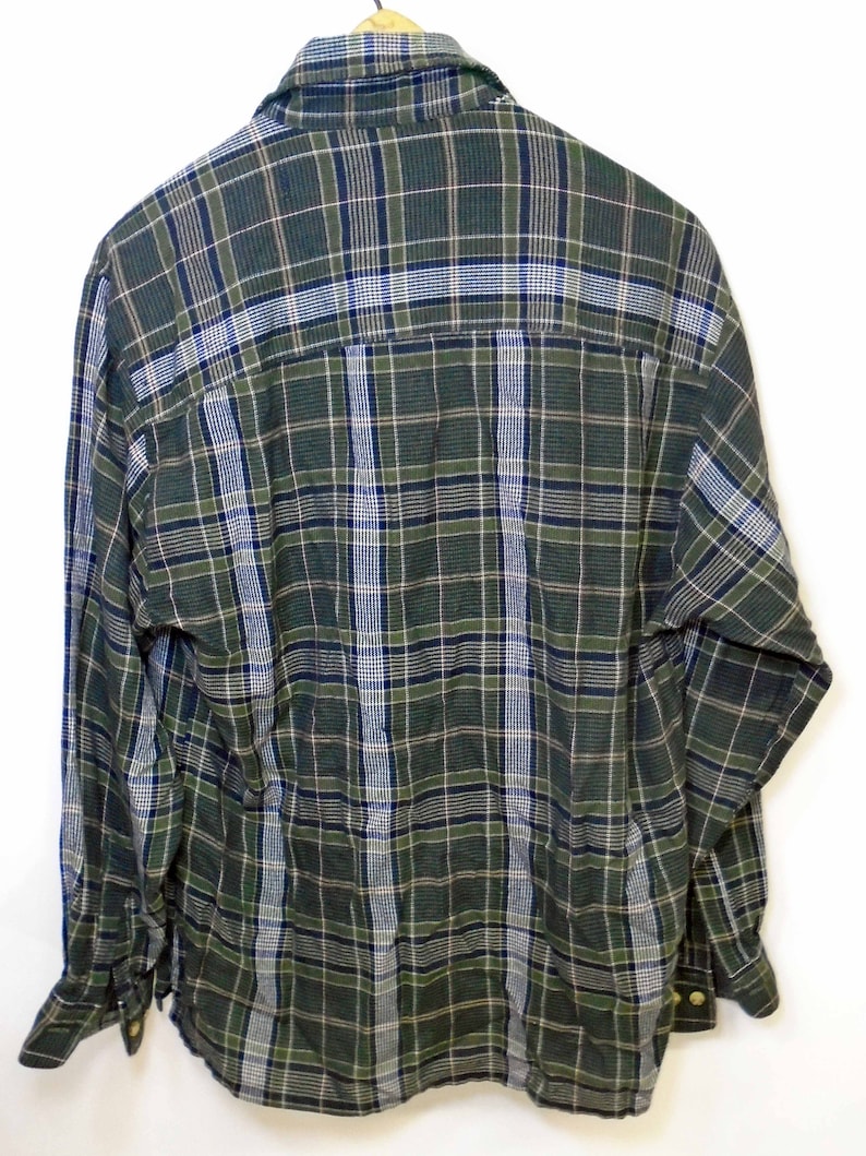 Vintage Men/'s Arrow Tournament Green Blue Long Sleeve Flannel 1990/'s Size Large!