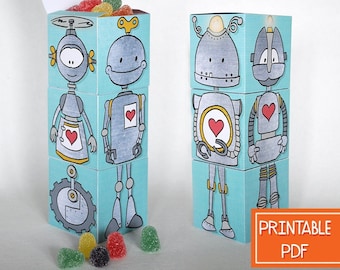 Printable Robot Party Favor Boxes, Robot Birthday Party, INSTANT Download