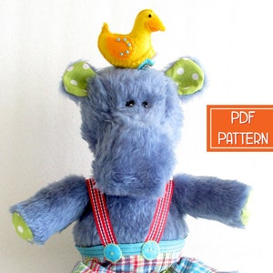 Plush Pattern | Stuffed Hippo | Soft Toy PDF Sewing Pattern, Softie Pattern, Hippo Plush Toy Pattern, Stuffed Animal Sewing Pattern