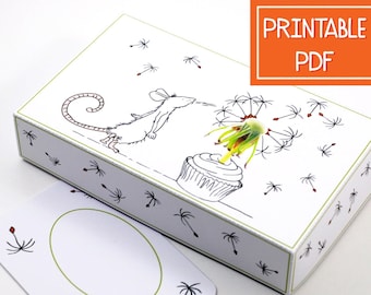 Small Printable Gift Box - Cupcake Mouse - Instant Download PDF , Digital Template