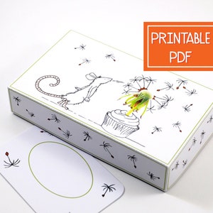 Small Printable Gift Box - Cupcake Mouse - Instant Download PDF , Digital Template
