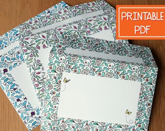 Envelope templates - 3 pieces with illustrated floral patterns - Instant download