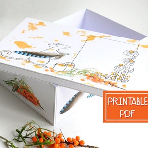 Printable Large Gift Box with Lid | Mouse | INSTANT Download image 1