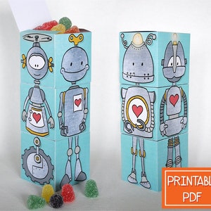 Printable Robot Party Favor Boxes, Robot Birthday Party, INSTANT Download