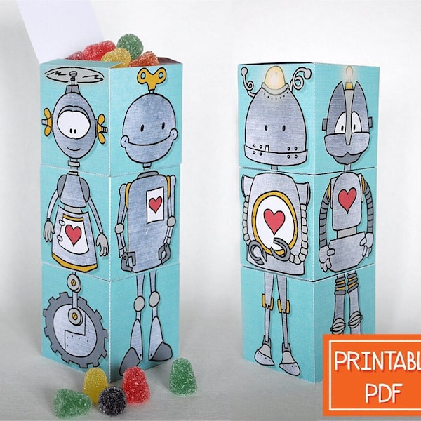 Afdrukbare Robot Party Favor Boxen, Robot verjaardagsfeestje, INSTANT Download