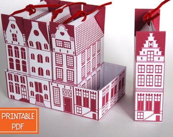 DIY Gift Boxes - Dutch Canal House - Printable Gift Box Template , Digital PDF Packaging , Housewarming