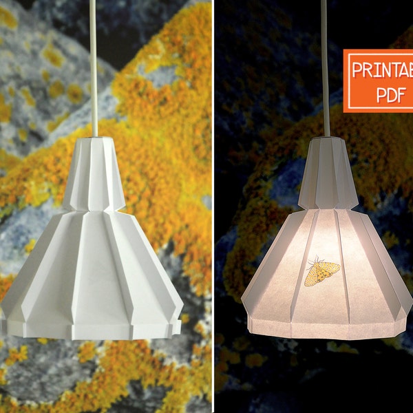 Suspension en papier bricolage | papillon jaune | Lampe imprimable, éclairage géométrique, abat-jour en origami, abat-jour en papier