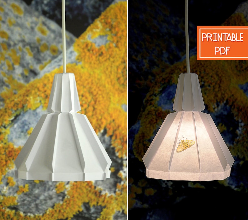 DIY Paper Pendant Light | Yellow Moth | Printable Lamp, Geometric Lighting, Origami Lampshade, Paper Light Shade image 1