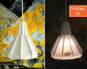 DIY-papieren hanglamp | Rode nachtvlinder | Afdrukbare geometrische lamp, papieren lampenkap, origami lampenkap