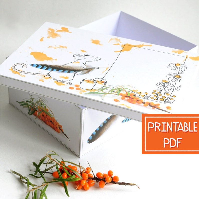 Printable Large Gift Box with Lid | Mouse | INSTANT Download image 1