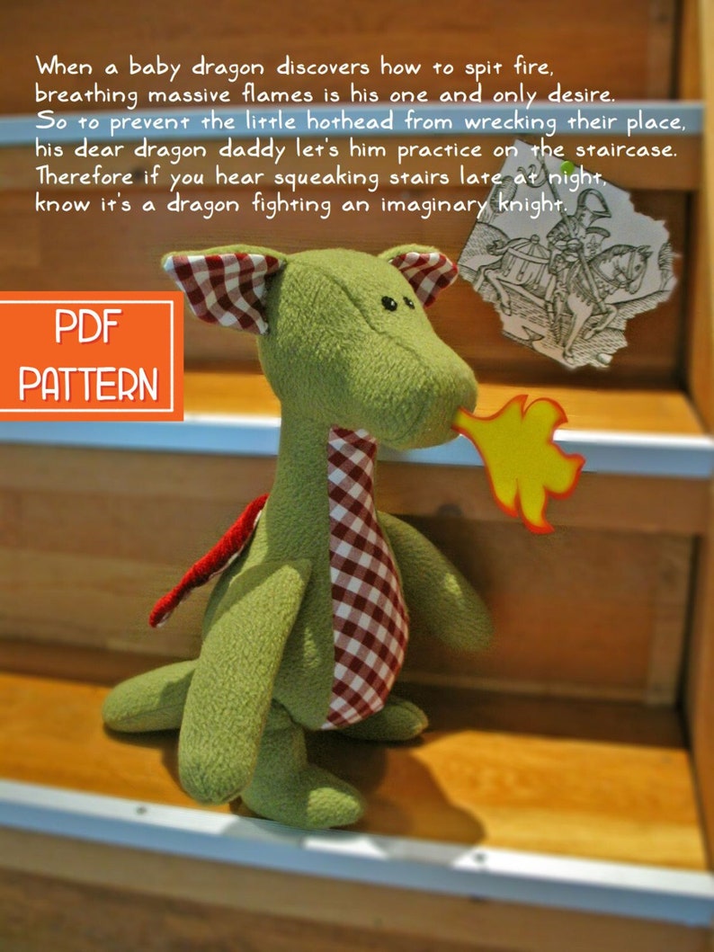 DIY Dragon Plush Sewing Pattern, PDF Toy Sewing Pattern image 1