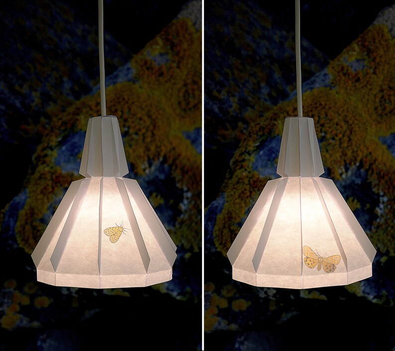 DIY Paper Pendant Light | Yellow Moth | Printable Lamp, Geometric Lighting, Origami Lampshade, Paper Light Shade image 2