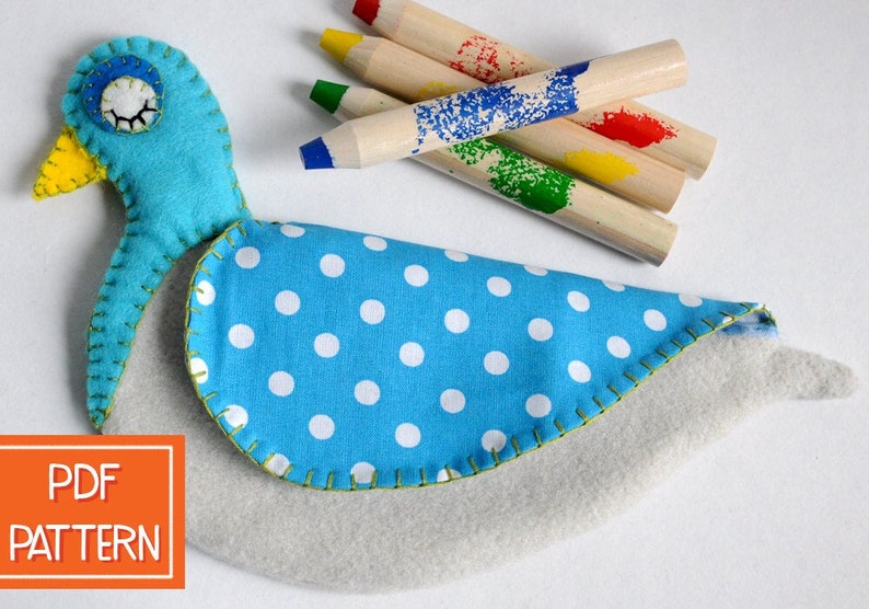 DIY Pigeon Pencil Case Sewing Pattern Crayon Holder, Child Gift Pattern, Kids DIY Gift image 1