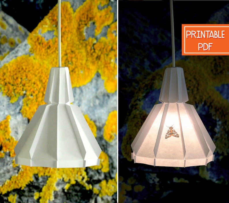 Paper Pendant Lamp Orange Moth Printable Diy Geometric Shade Origami