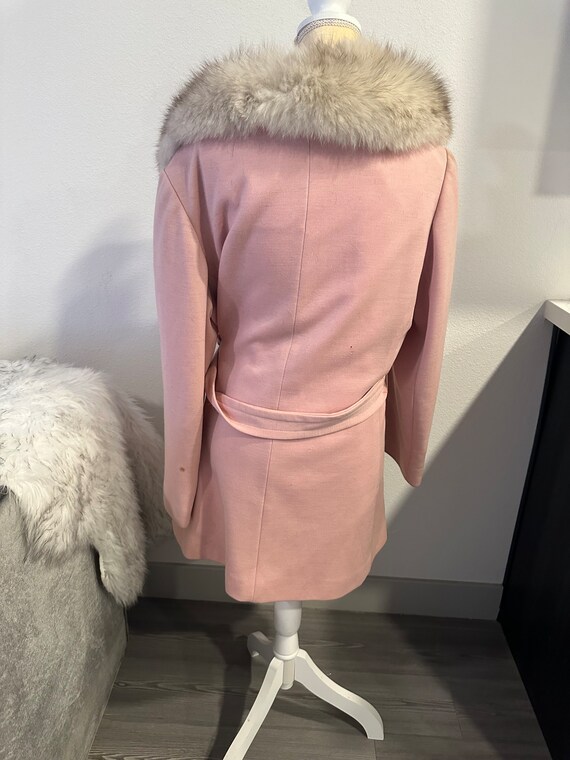 vintage Women’s fox fur trim coat Pink Belted Siz… - image 6