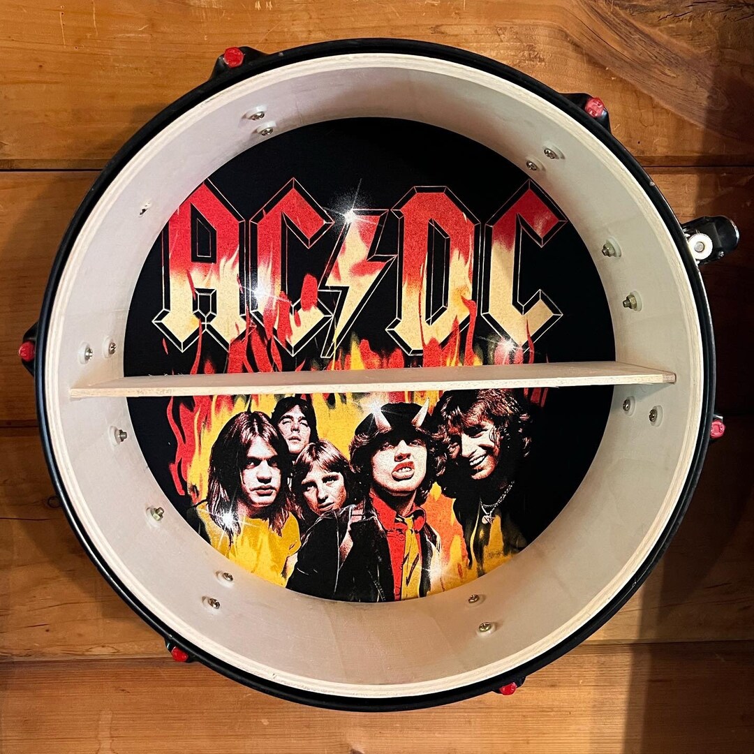 AC/DC Inspired Drum Shelf Custom Made Authentic Drummers Musician Music ...