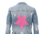 HOT PINK Studded Star distressed Denim Jacket - Hipchik