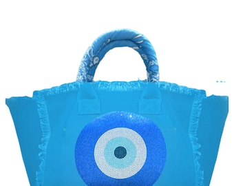 Blue Evil  Fringe Canvas Bag