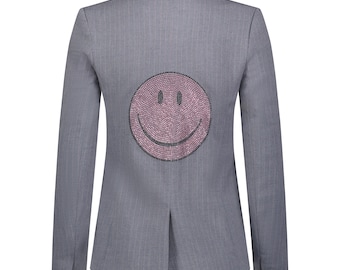 Pink Smile Pinstripe Blazer - Grey