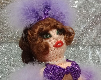 Tiny ShowGirl Real Dancing Doll See Video Action! Mimics, Talks, Records! Crochet Sculpture Beauty w/COA Signed by Artist OOAK Rare Toy