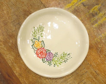 Flower Wreath Trinket Dish: Handmade Ceramic Dish