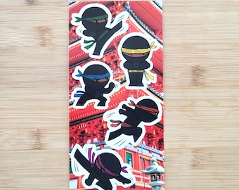 Cartoon Ninja Sticker Set – 5 Cool Ninja Vinyl Stickers for Laptop, Journal, Water Bottle - Made in Canada