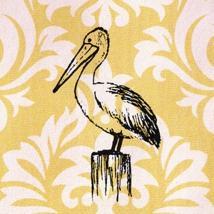 Pelican Stamp - Pelican standing on an ocean wood piling: Wood Mounted Rubber Stamp